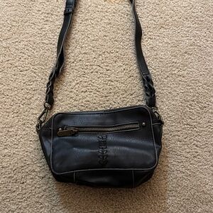 Black Leather Crossbody with Zipper